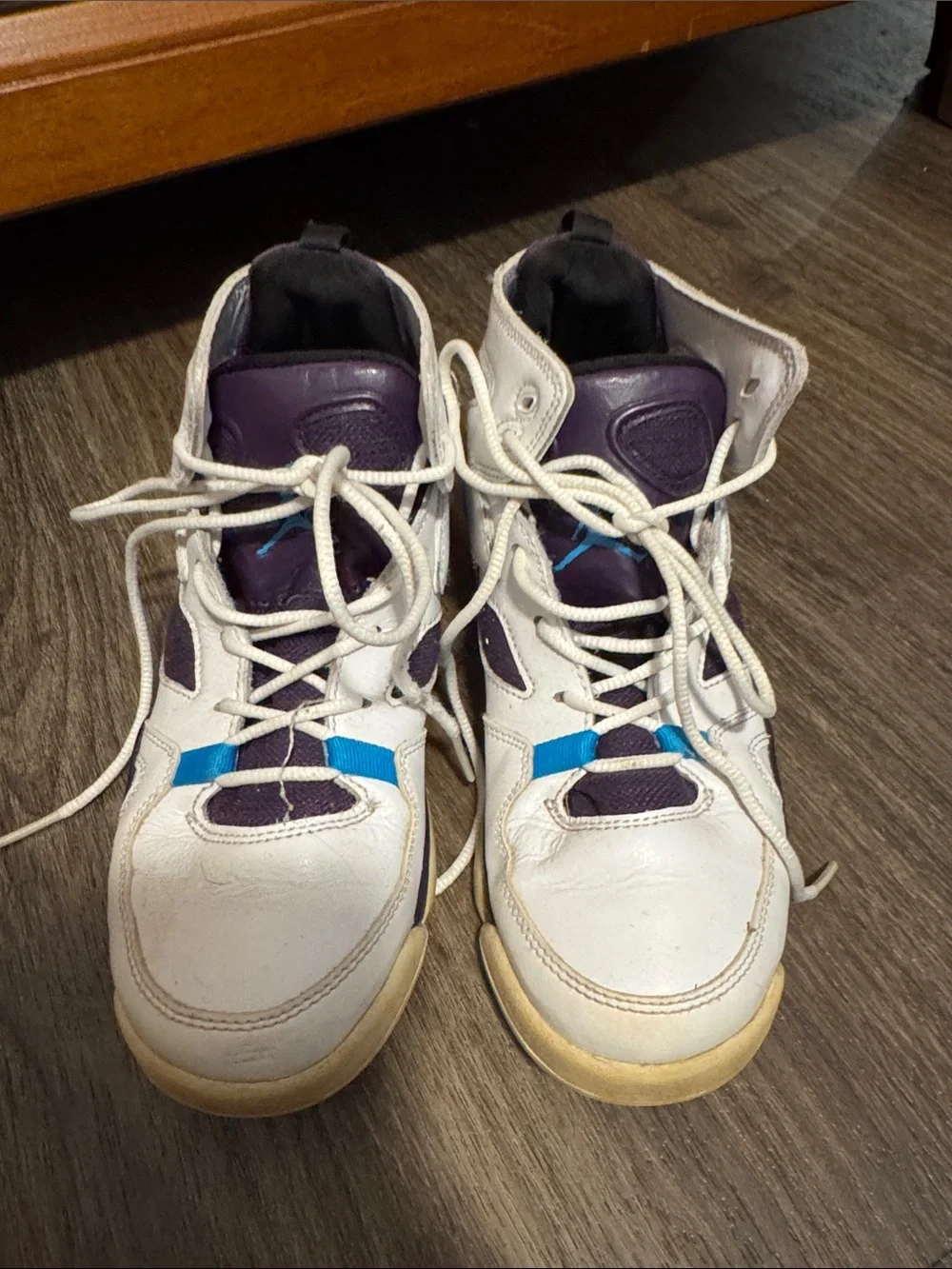 Jordan Kids White Sneakers with Purple and Blue Accents